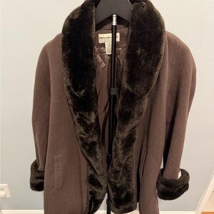 90’s Chocolate Brown Coat with Faux Fur